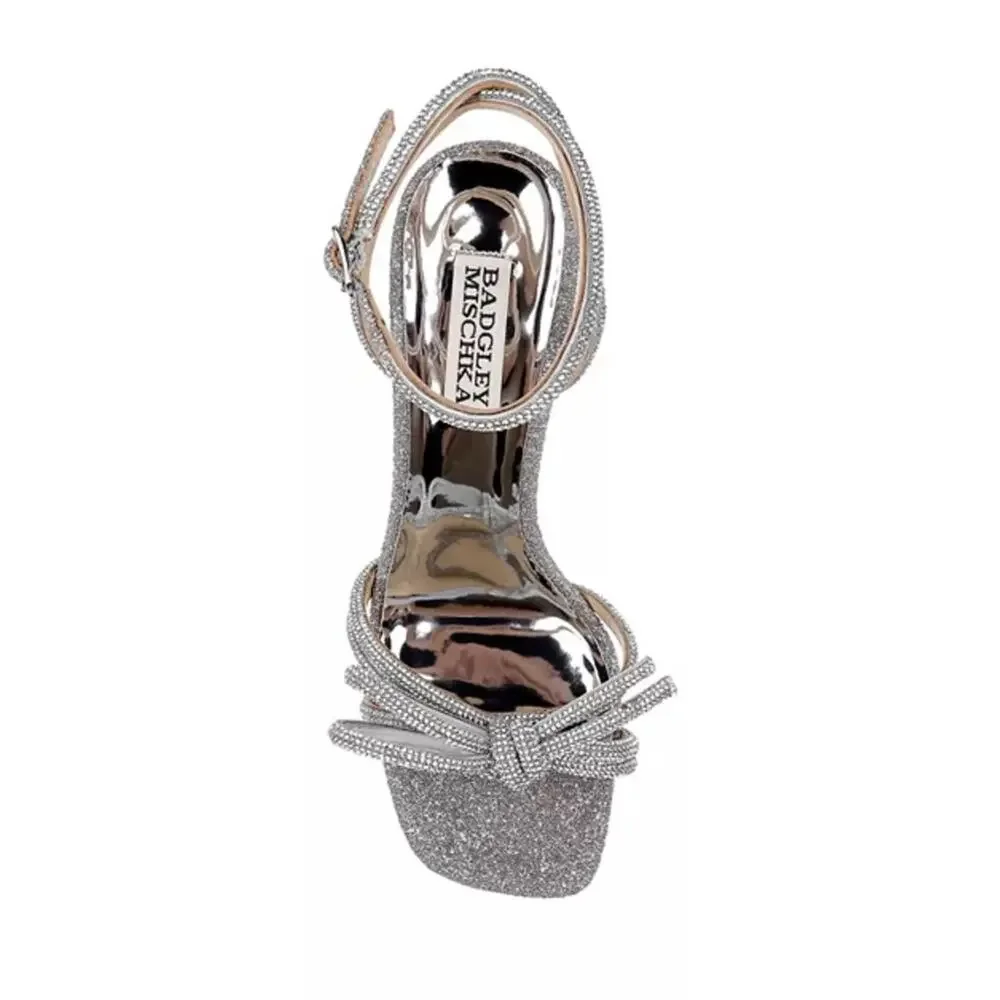 Badgley Mischka Effie Ankle Strap Sandal In Silver Glitter